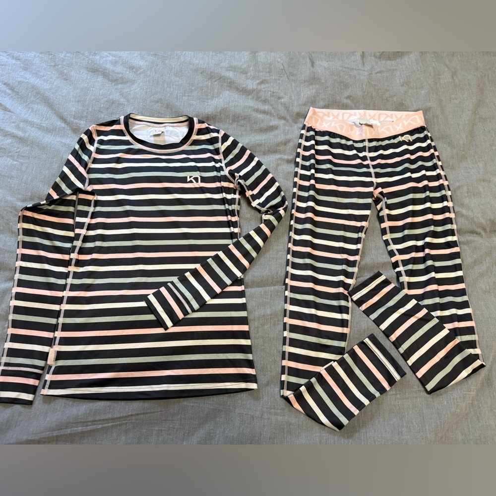 Kari Traa women’s long underwear set - Black, Pink, White Stripes Small